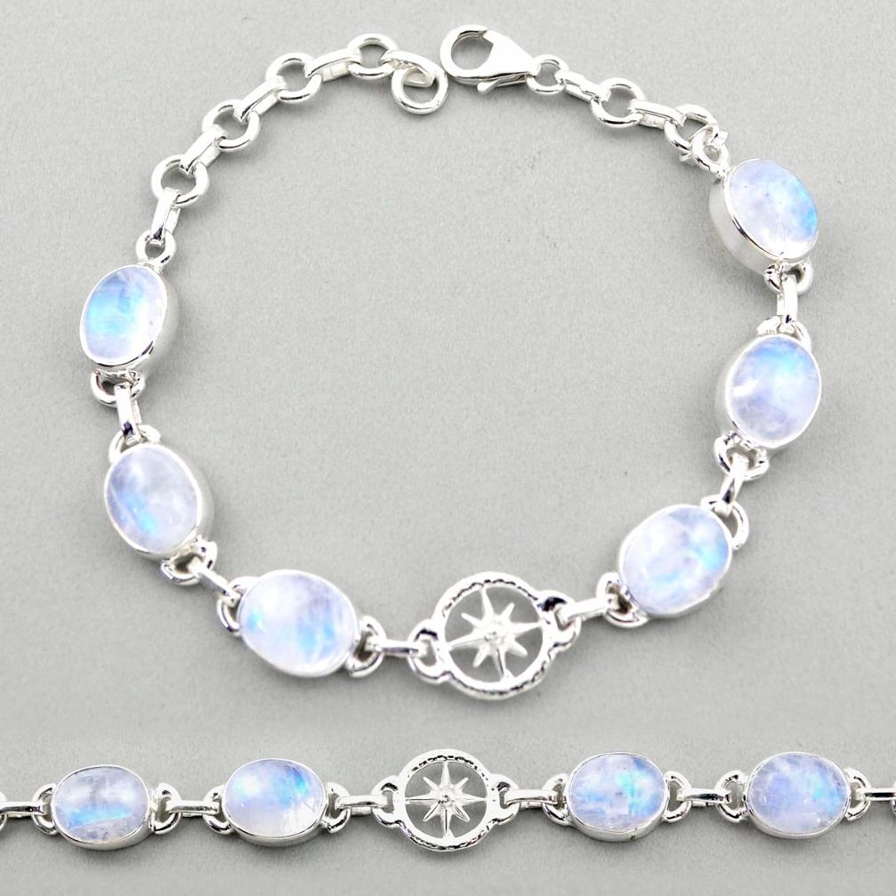 925 silver 27.18cts amulet star natural rainbow moonstone oval bracelet t89599