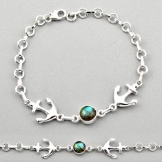 925 silver 2.88cts anchor charm natural blue labradorite round bracelet t89240