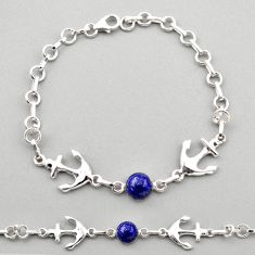 925 silver 2.97cts anchor charm natural blue lapis lazuli round bracelet t89227