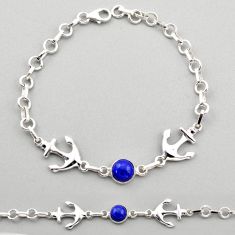 925 silver 2.96cts anchor charm natural blue lapis lazuli round bracelet t89231