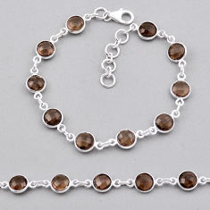 925 silver 18.43cts checker cut brown smoky topaz round tennis bracelet n32632