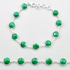 925 silver 21.25cts checker cut natural green emerald round link gemstone bracelet u48953