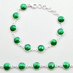 925 silver 21.25cts checker cut natural green emerald tennis link gemstone bracelet u51699