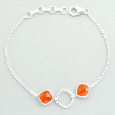 925 silver 4.65cts checker cut natural orange cornelian cushion bracelet u56259