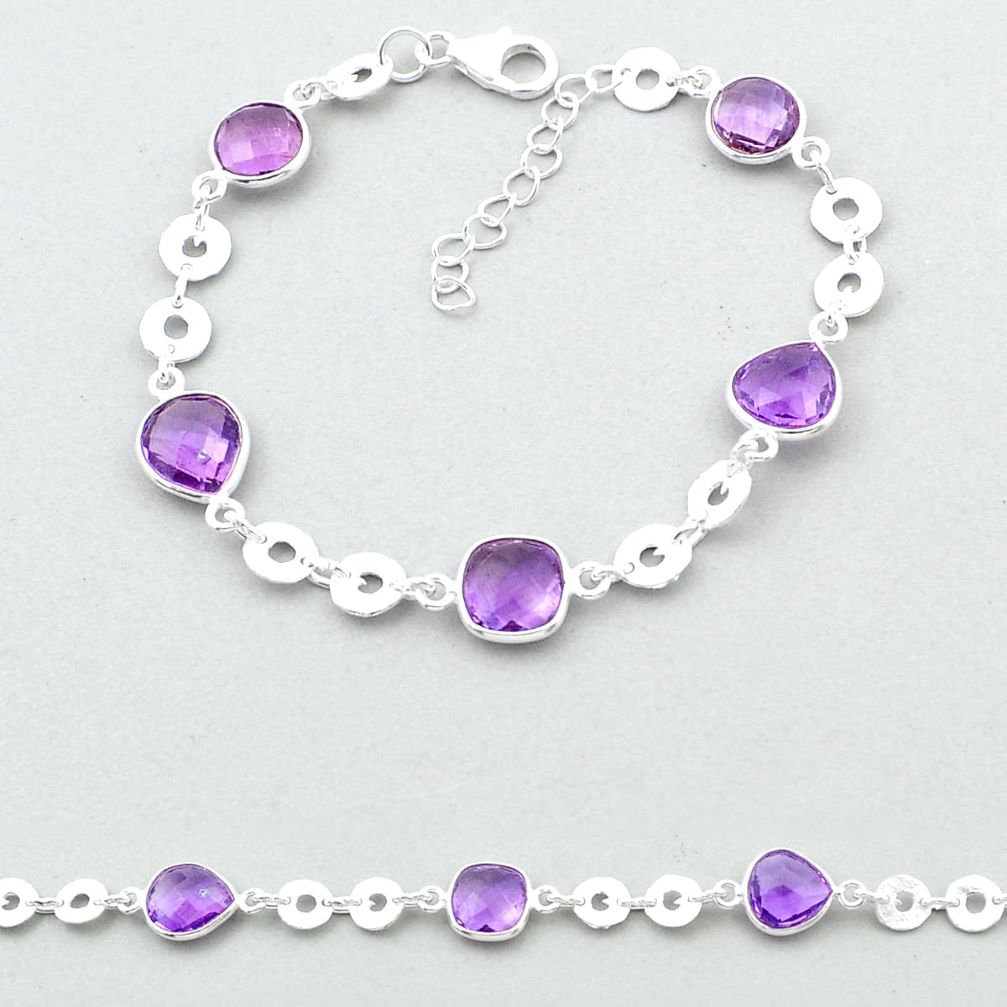 925 silver 14.45cts checker cut natural purple amethyst tennis bracelet u35548