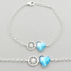 925 silver 5.10cts dharma wheel natural blue larimar heart bracelet u15803