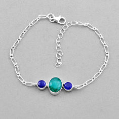925 silver 5.30cts faceted natural green emerald blue sapphire bracelet n49543
