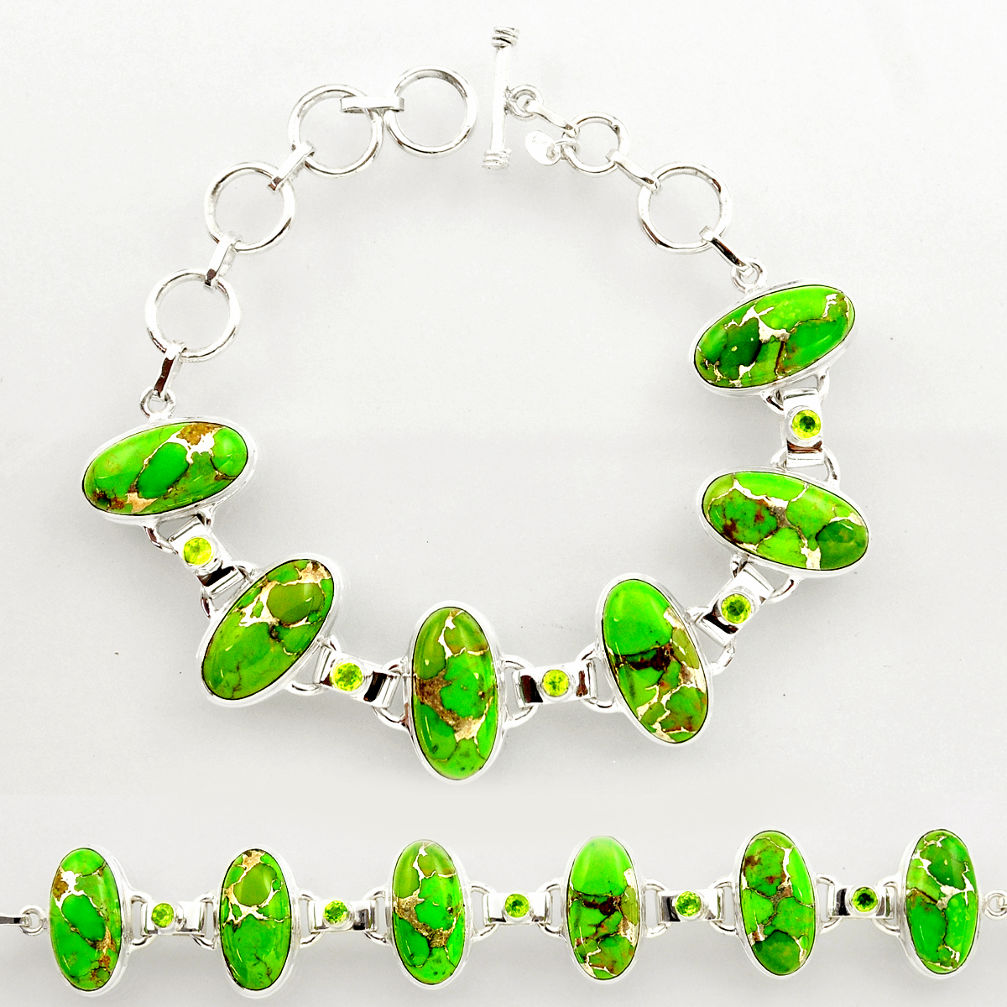 925 silver 46.60cts green copper turquoise oval peridot tennis bracelet r27472