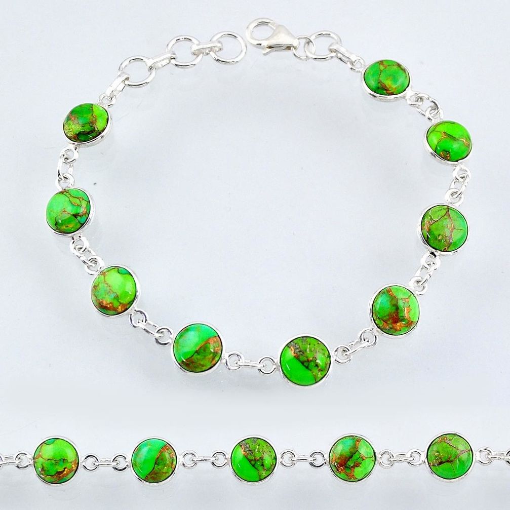 925 silver 21.53cts green copper turquoise round shape tennis bracelet r55109