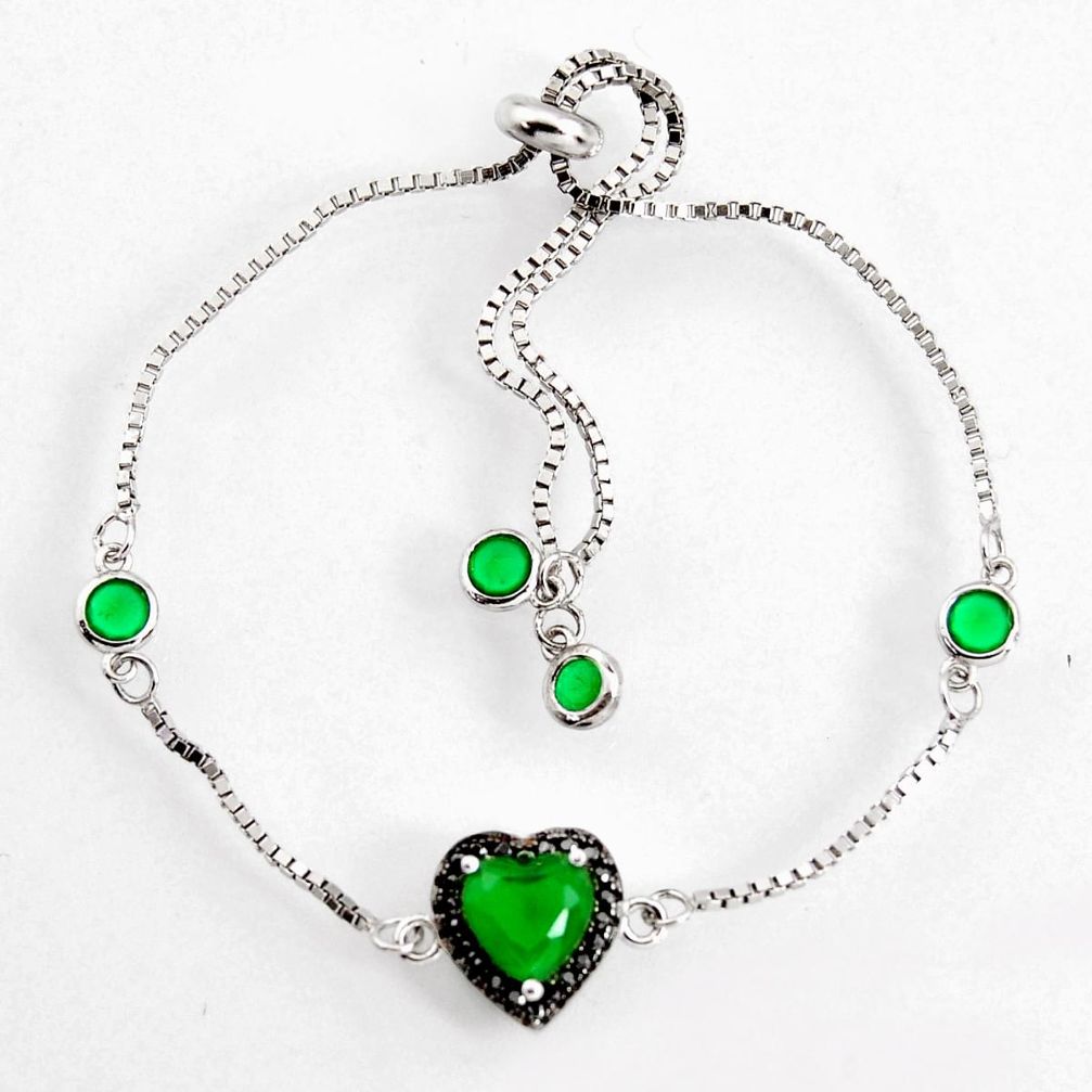 925 silver 4.24cts green emerald (lab) heart topaz adjustable bracelet c9720