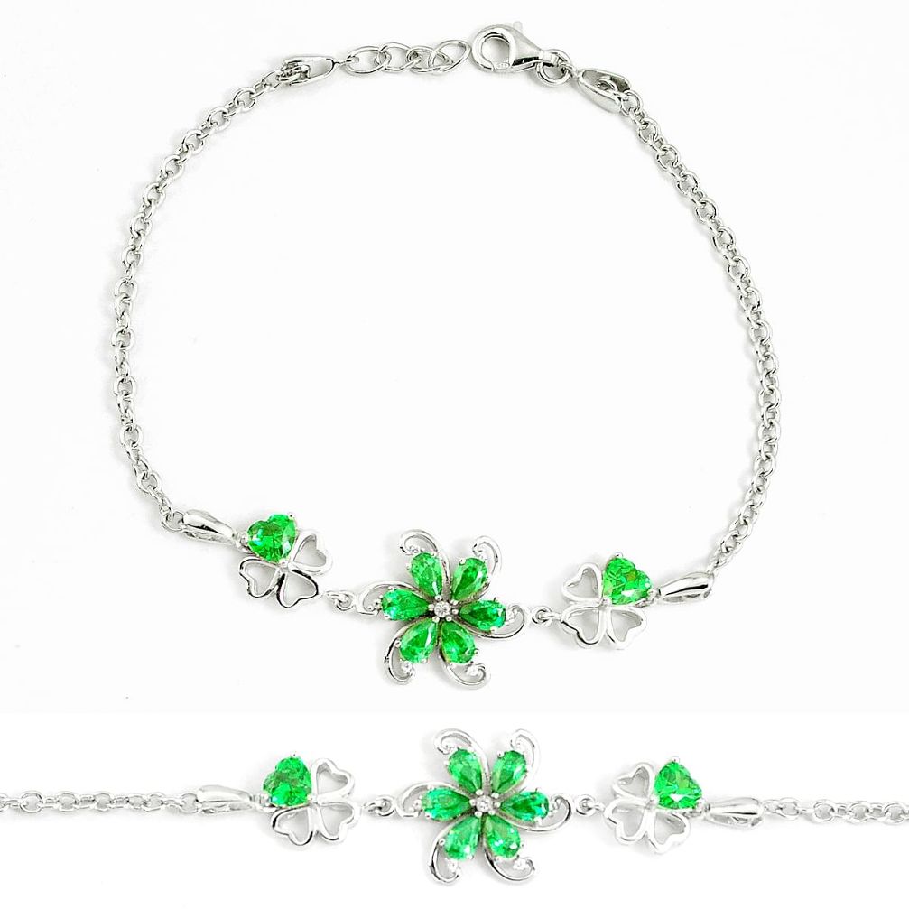 925 silver 5.30cts green emerald (lab) topaz tennis bracelet a94881 c24277