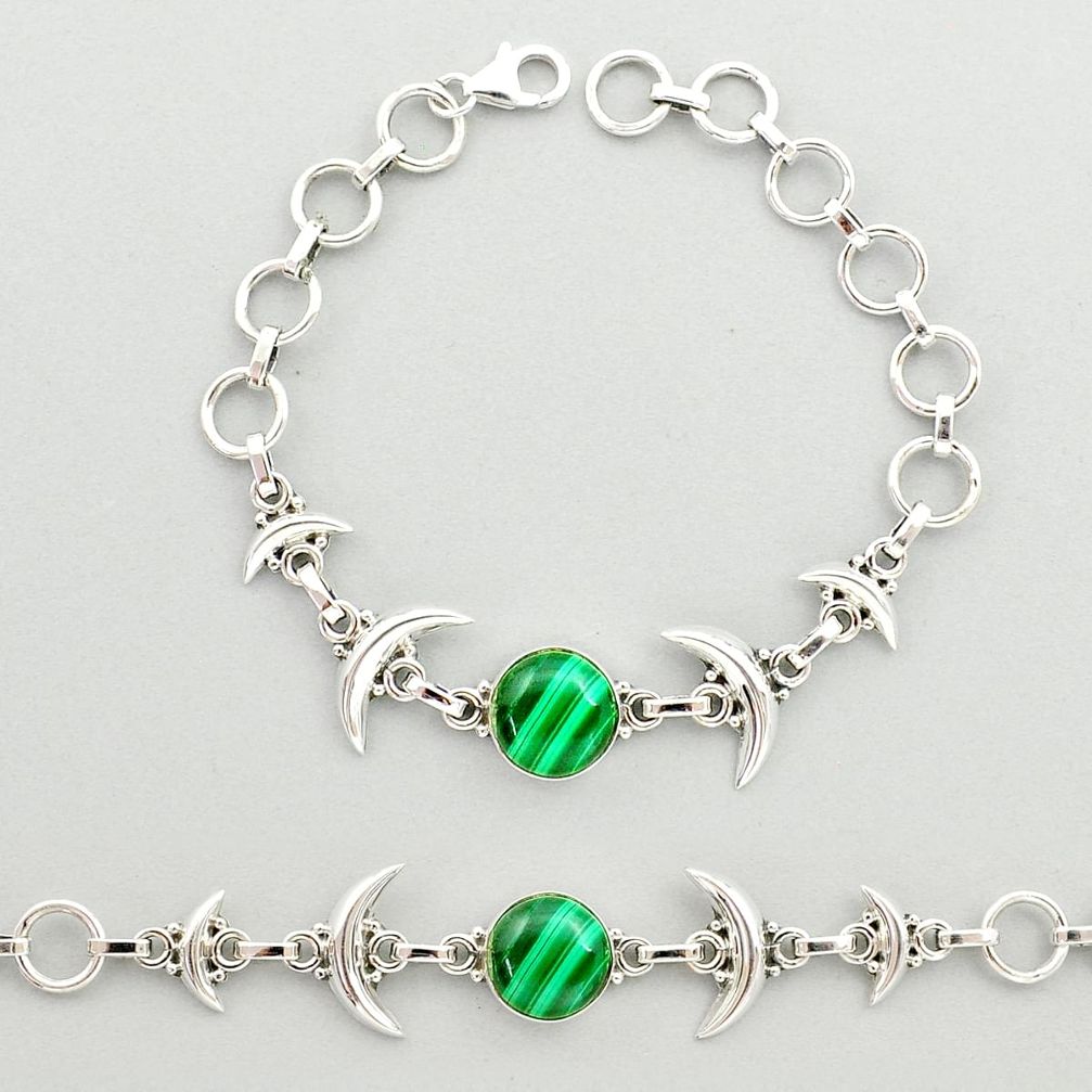 925 silver 5.52cts half moon natural malachite (pilot's stone) bracelet u24923