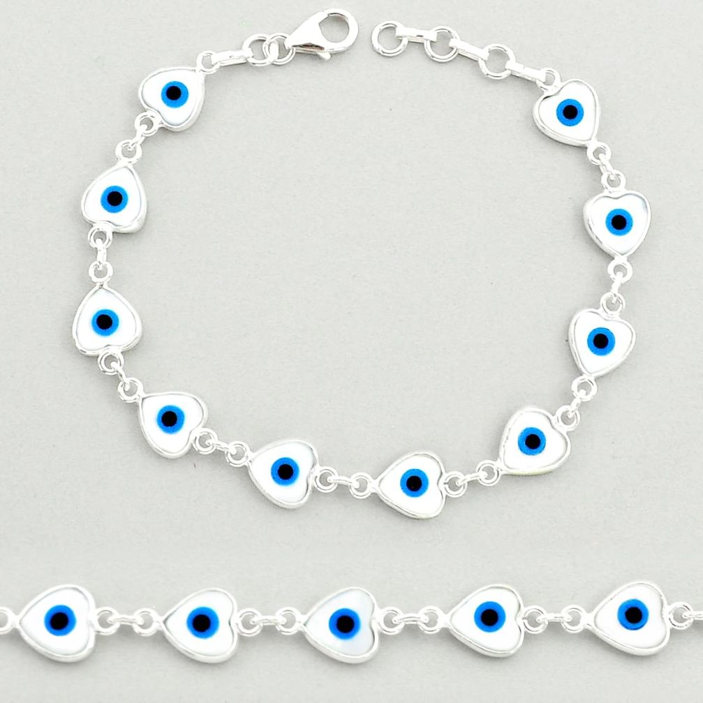 925 silver 18.36cts heart blue evil eye talismans tennis bracelet jewelry u26395