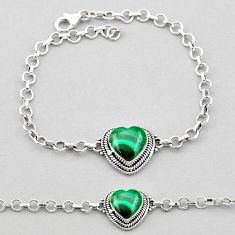 925 silver 6.61cts heart natural green malachite (pilot's stone) bracelet t93334