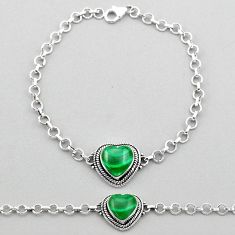 925 silver 6.42cts heart natural green malachite (pilot's stone) bracelet t93351