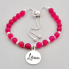 925 silver 15.97cts love charm red ruby (lab) beads adjustable bracelet y94420