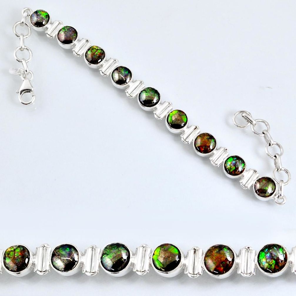 925 silver 25.87cts natural ammolite (canadian) oval tennis bracelet r60930