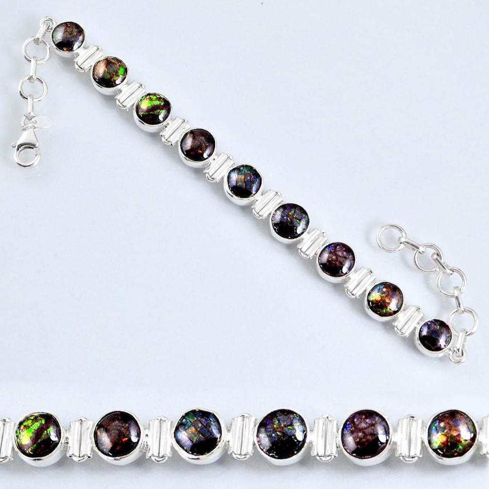 925 silver 28.37cts natural ammolite (canadian) tennis bracelet jewelry r60933