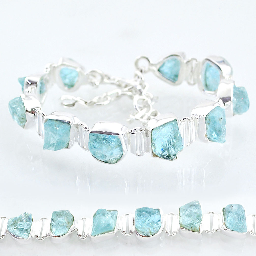 925 silver 38.46cts natural aqua aquamarine raw tennis bracelet t6693