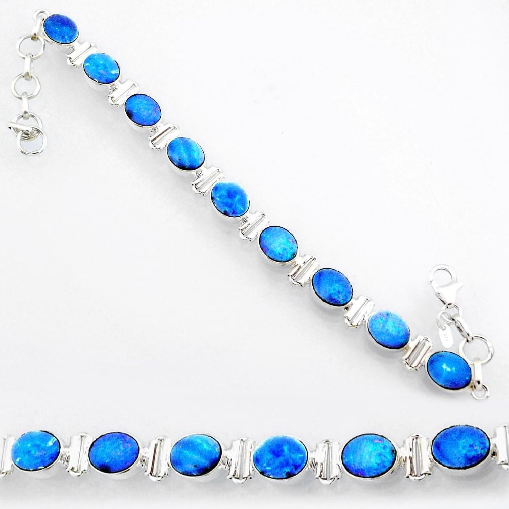 925 silver 24.52cts natural blue doublet opal australian oval bracelet r71627