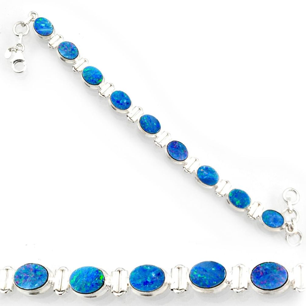 cts natural blue doublet opal australian tennis bracelet d44360