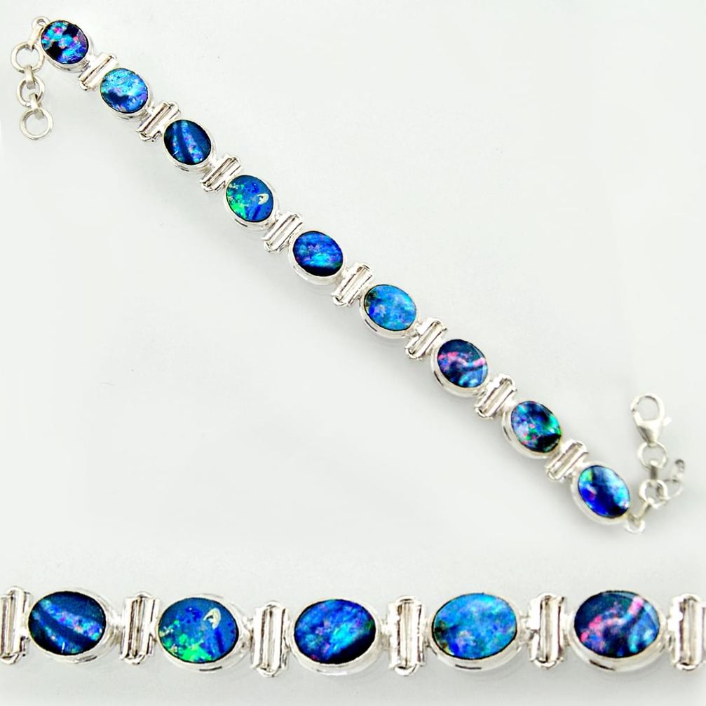 925 silver 32.05cts natural blue doublet opal australian tennis bracelet d47365