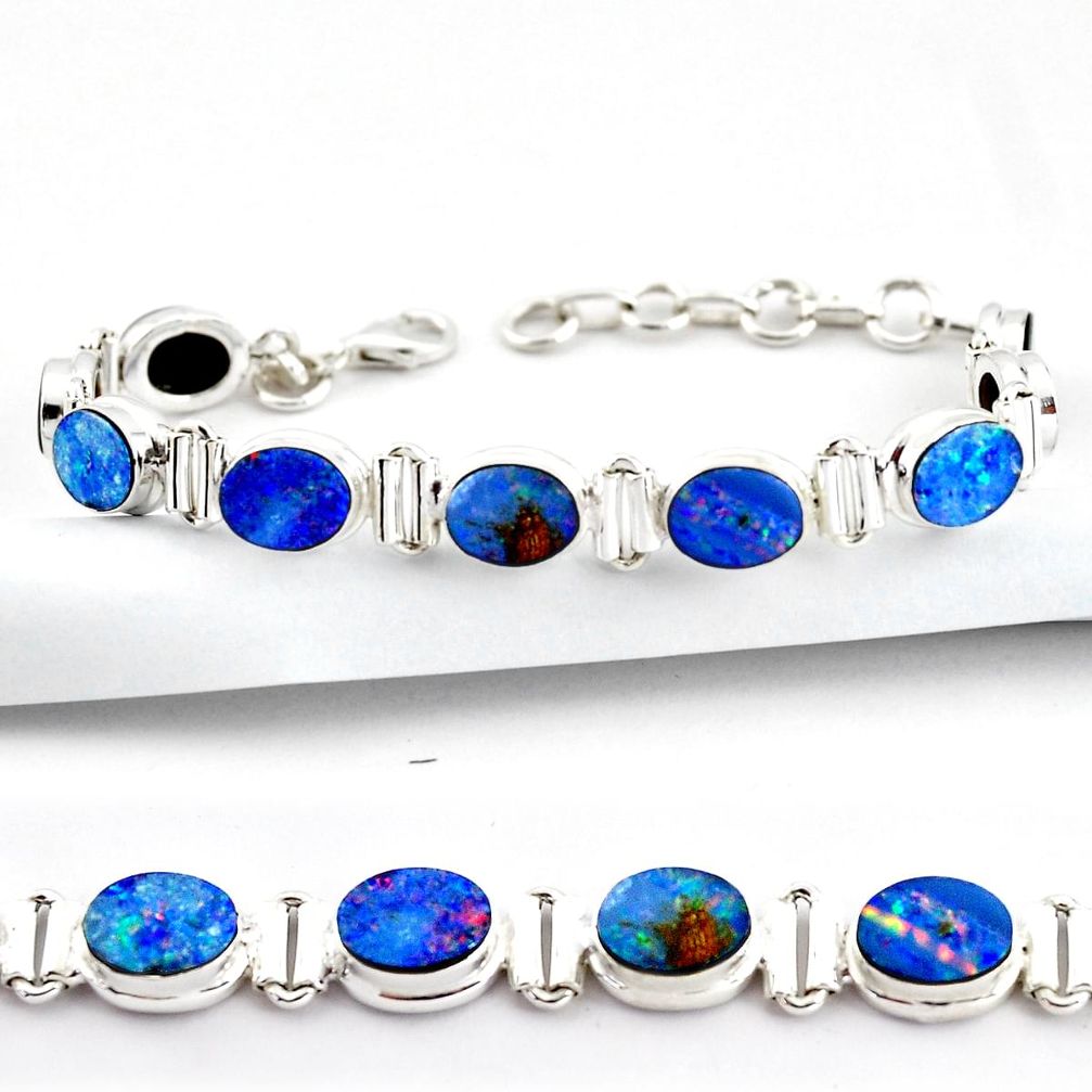 925 silver 20.27cts natural blue doublet opal australian tennis bracelet r38969