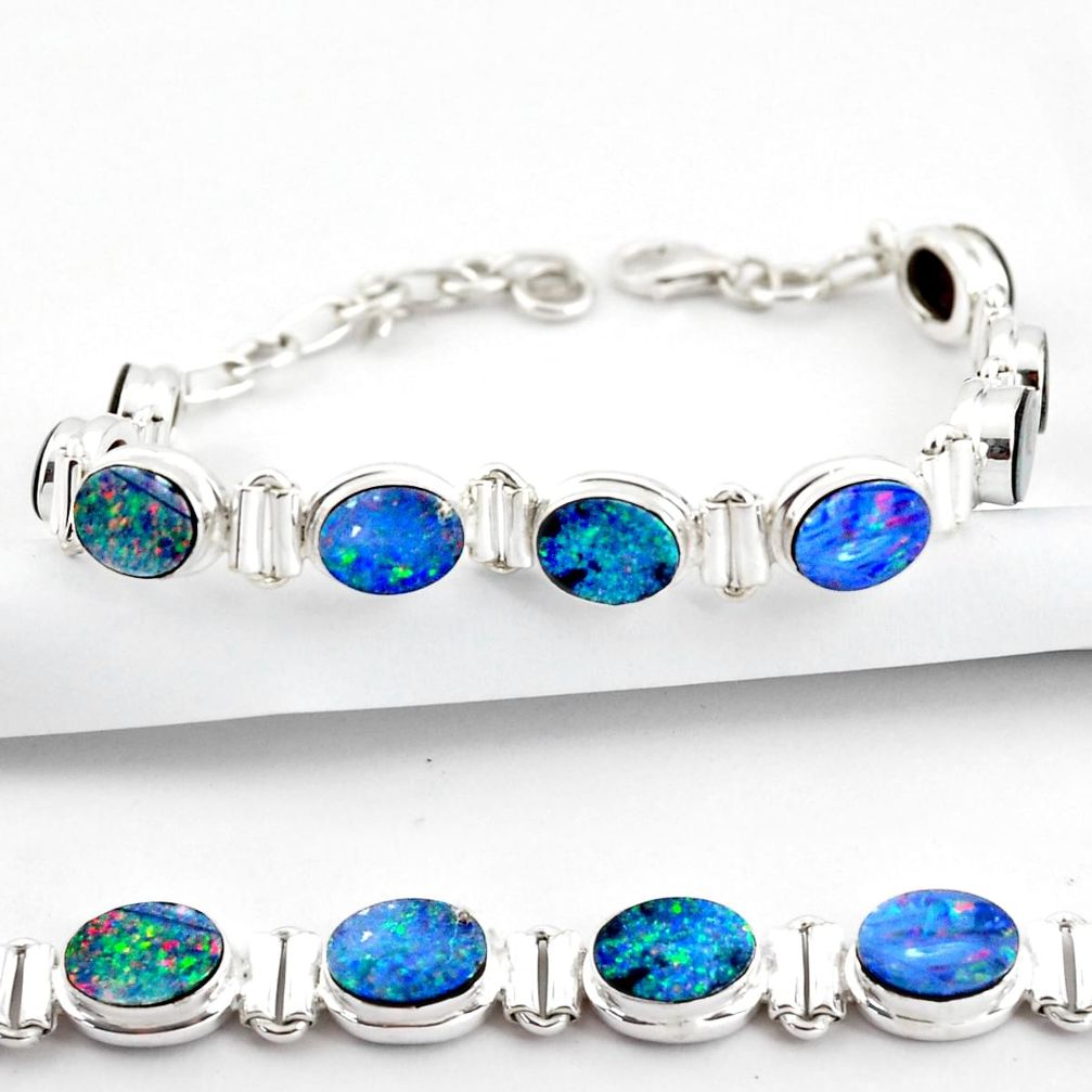 925 silver 20.26cts natural blue doublet opal australian tennis bracelet r38978