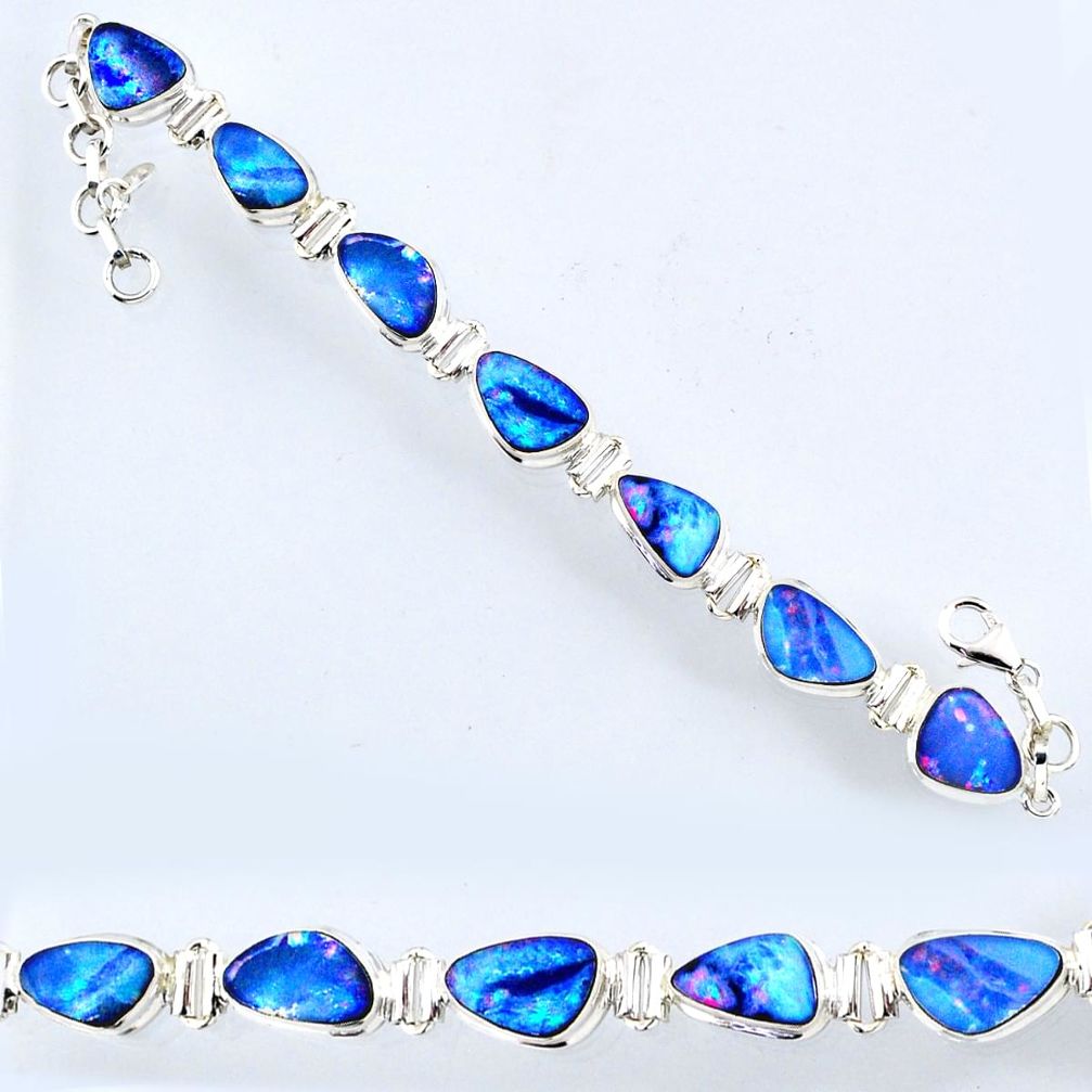 925 silver 25.39cts natural blue doublet opal australian tennis bracelet r56541