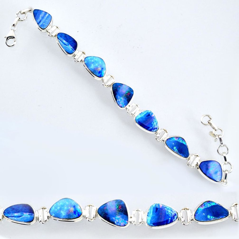 925 silver 30.40cts natural blue doublet opal australian tennis bracelet r56547