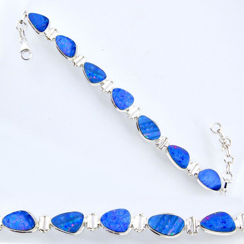 925 silver 30.37cts natural blue doublet opal australian tennis bracelet r56550