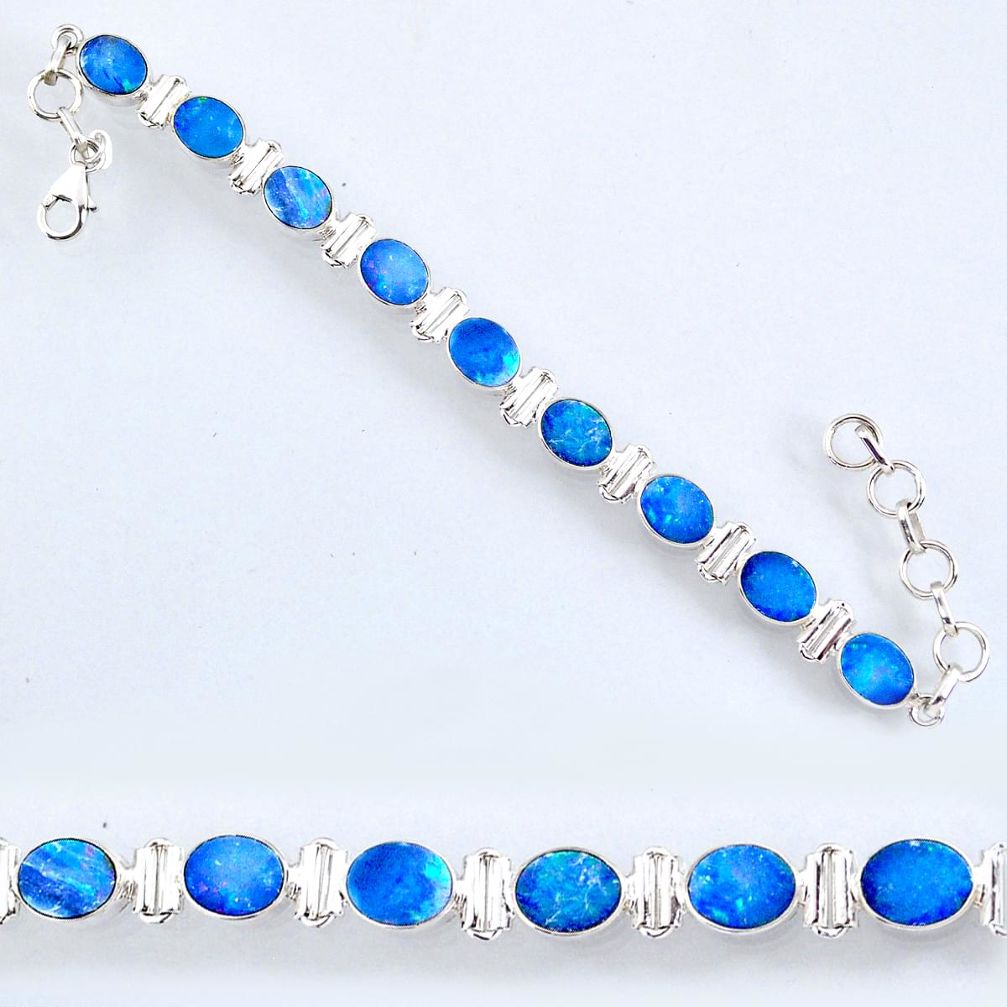 925 silver 19.89cts natural blue doublet opal australian tennis bracelet r61767