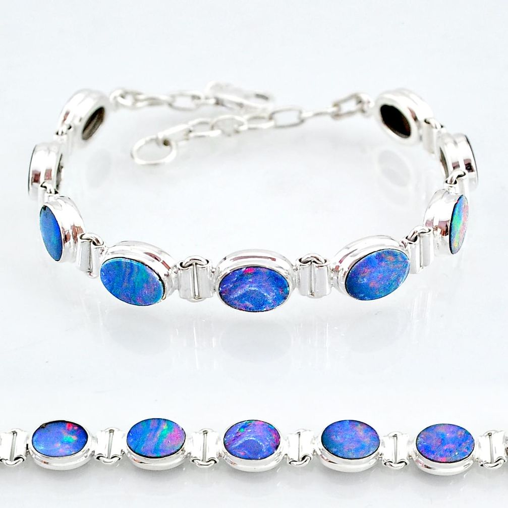 925 silver 24.62cts natural blue doublet opal australian tennis bracelet t4164