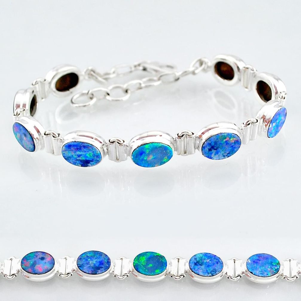925 silver 24.53cts natural blue doublet opal australian tennis bracelet t4169