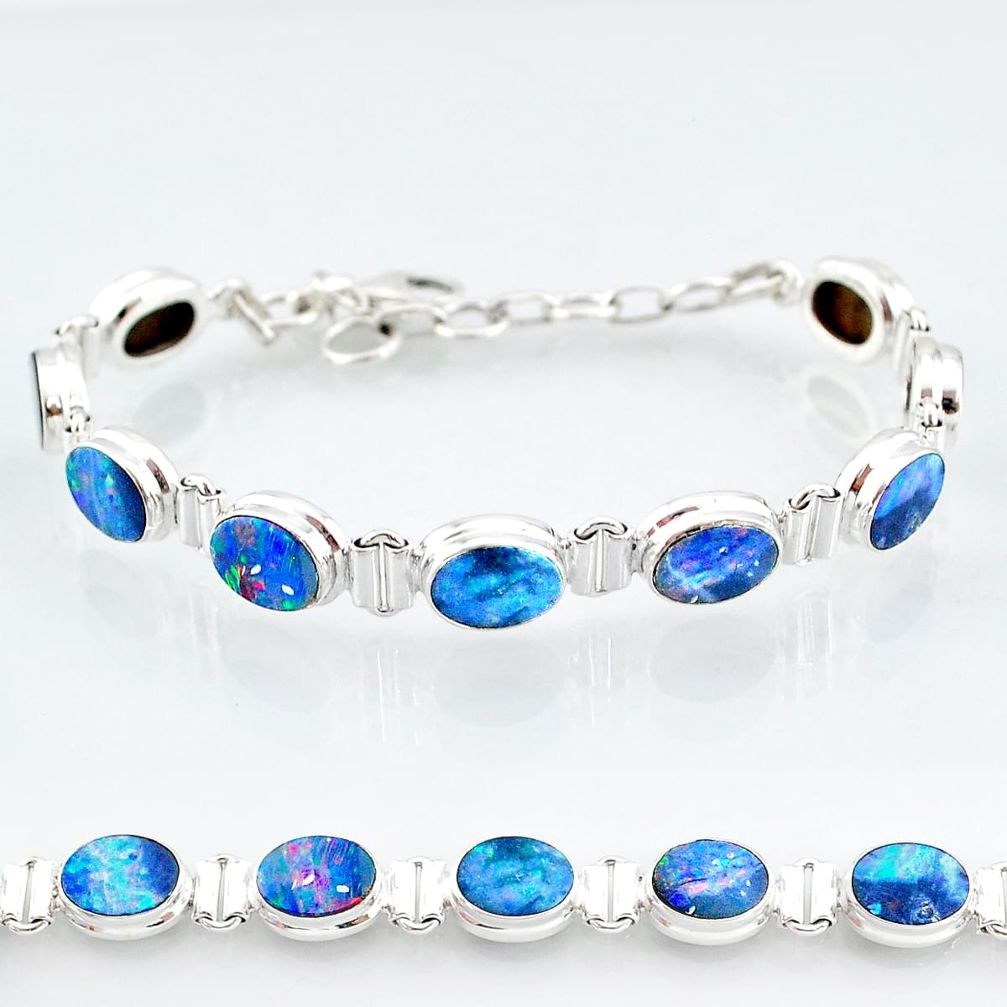 925 silver 24.34cts natural blue doublet opal australian tennis bracelet t4175