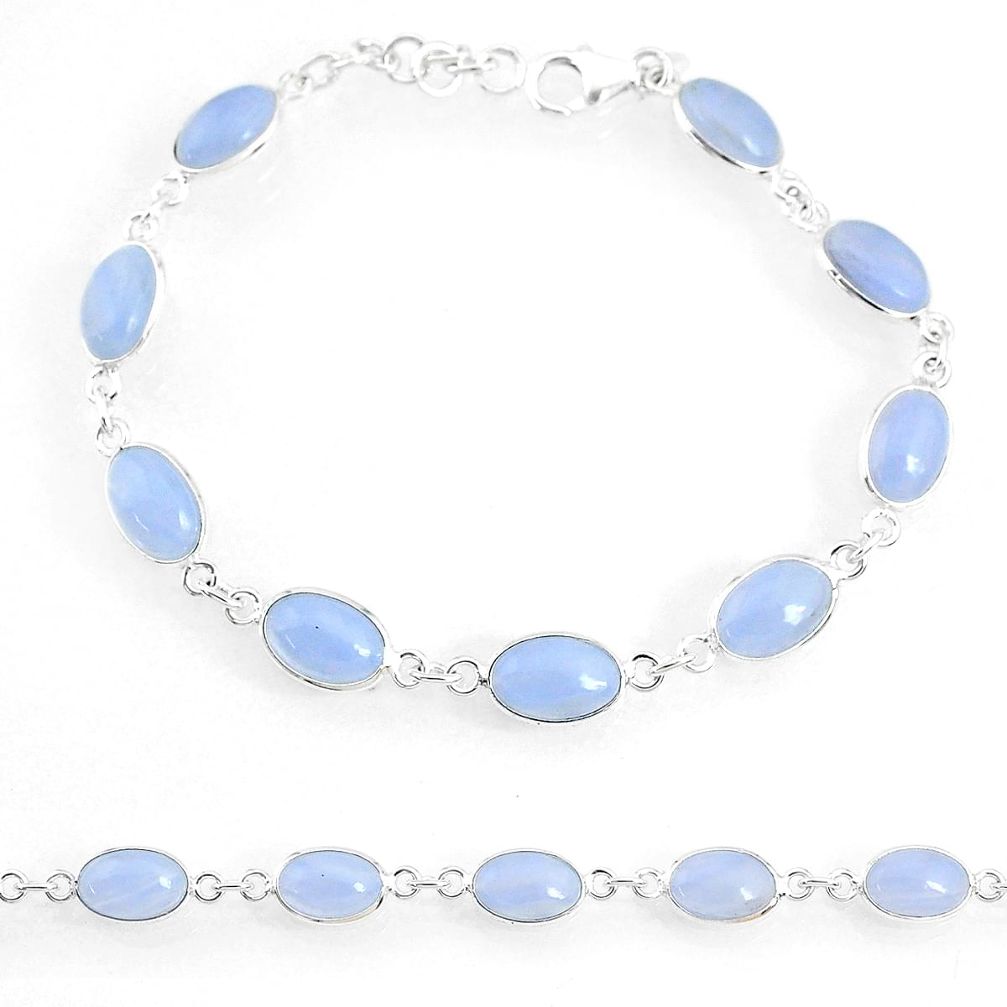 925 silver 17.20cts natural blue lace agate oval tennis bracelet jewelry r74669
