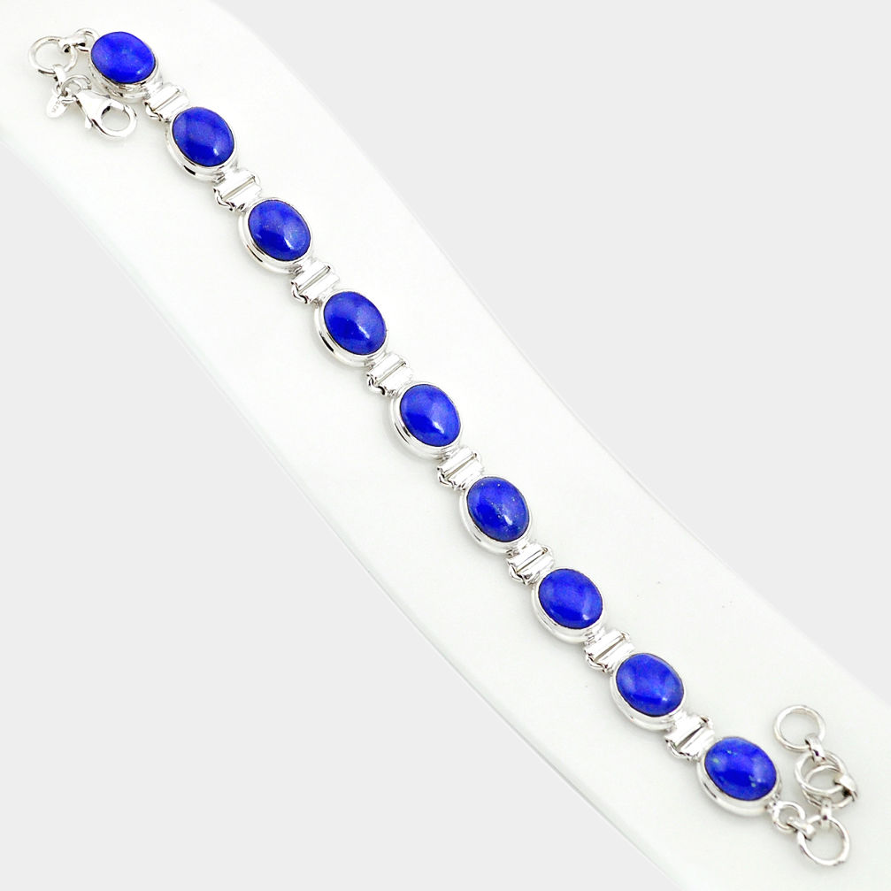 925 silver 37.45cts natural blue lapis lazuli oval shape tennis bracelet r84284