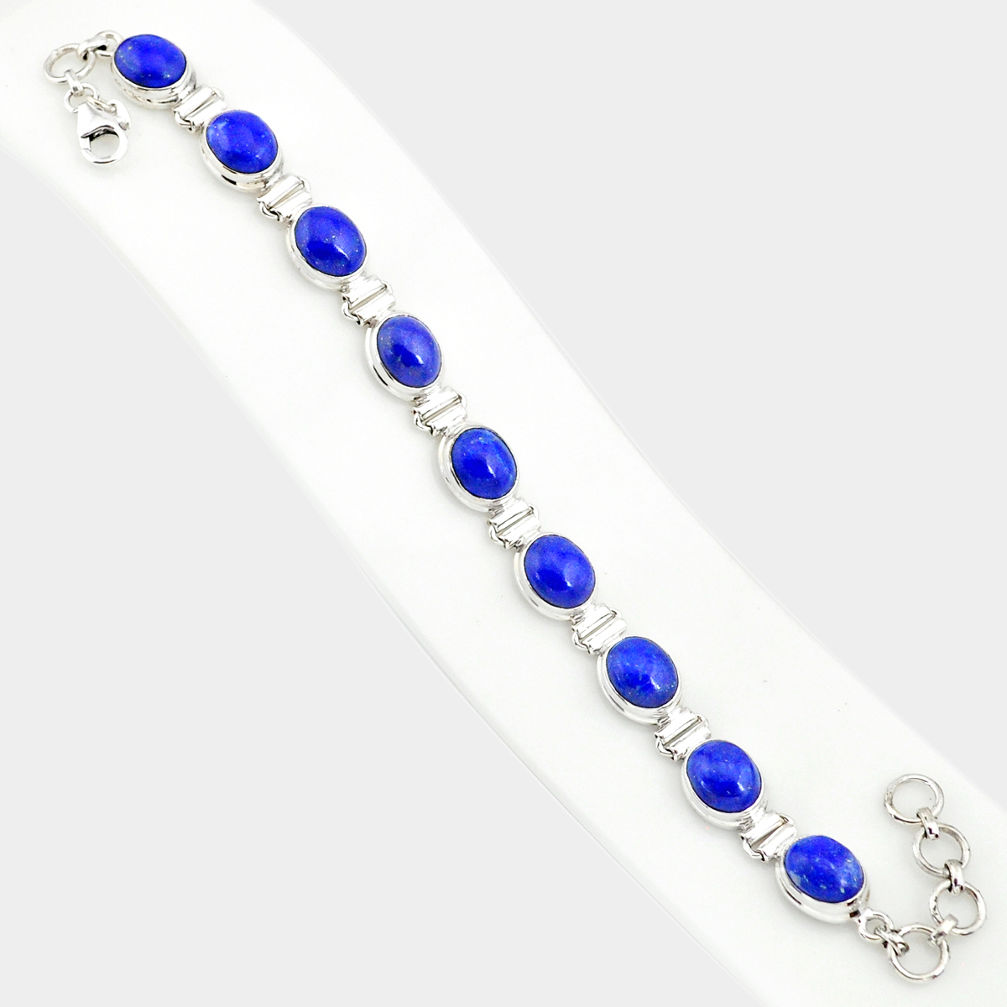 925 silver 37.43cts natural blue lapis lazuli oval shape tennis bracelet r84297