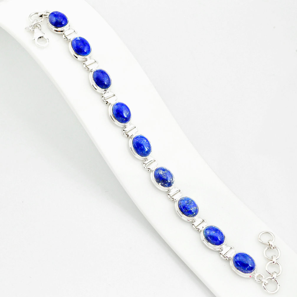 925 silver 37.43cts natural blue lapis lazuli oval shape tennis bracelet r84874