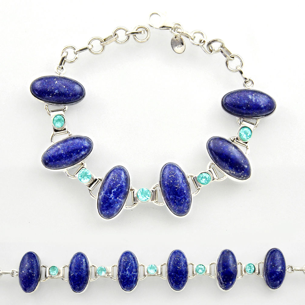 925 silver 46.92cts natural blue lapis lazuli topaz tennis bracelet r27464