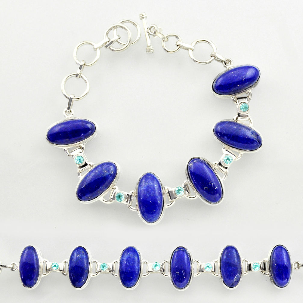 925 silver 53.26cts natural blue lapis lazuli topaz tennis bracelet r27468