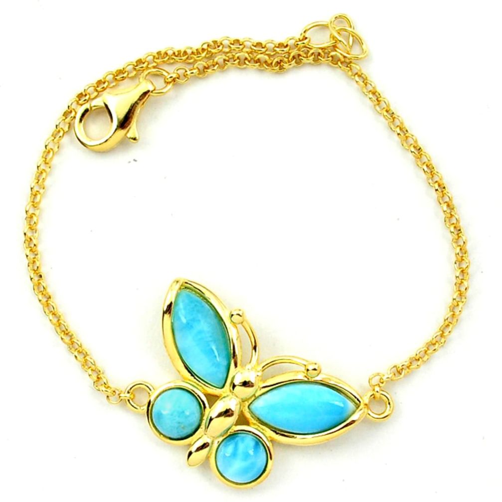 925 silver natural blue larimar 14k gold butterfly bracelet a63393 c24970