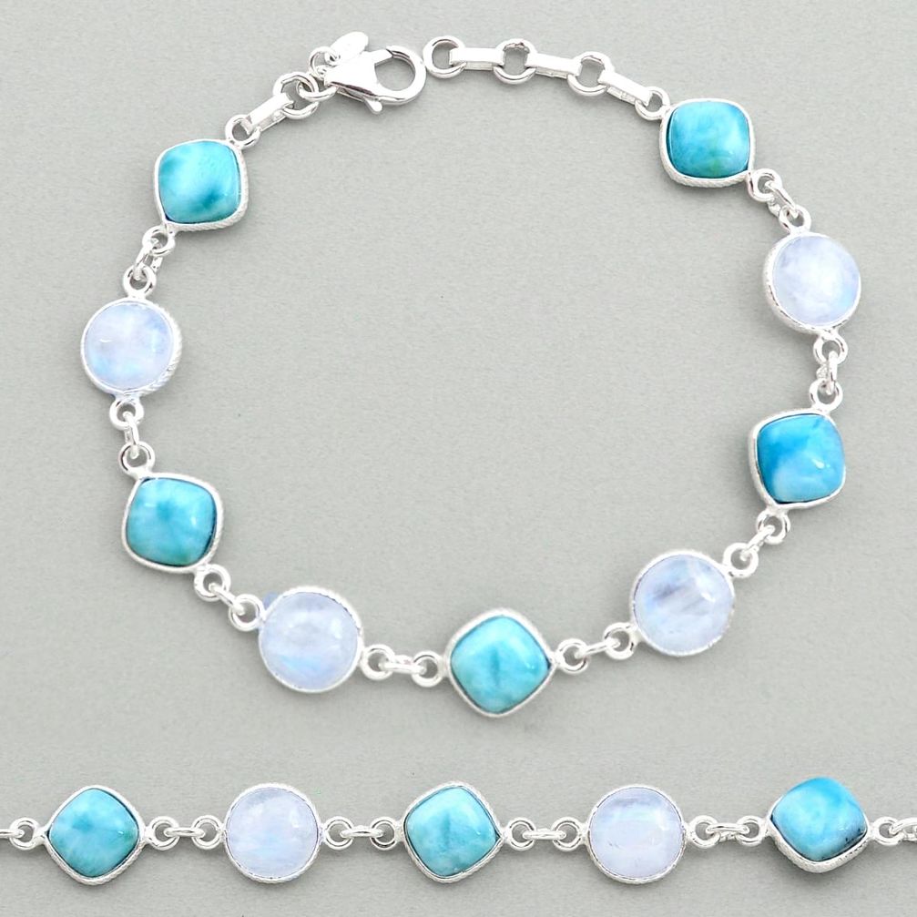 925 silver 27.69cts natural blue larimar moonstone tennis bracelet t19456