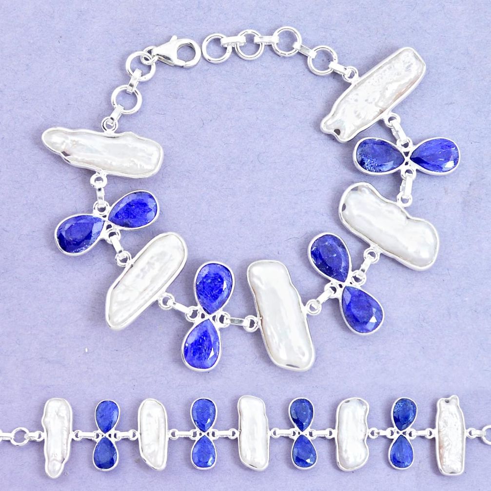 cts natural blue sapphire biwa pearl tennis bracelet p11968