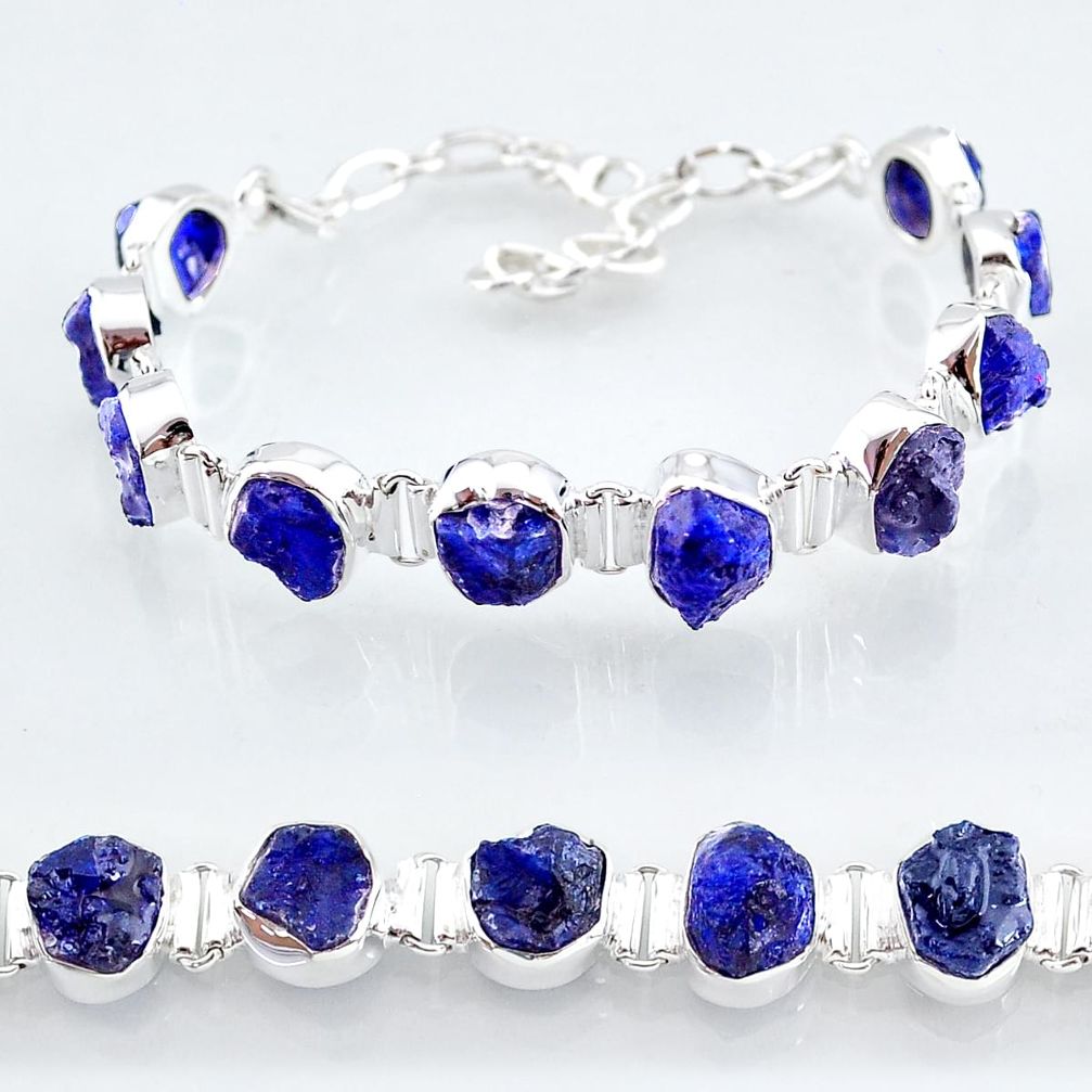 925 silver 40.71cts natural blue sapphire raw fancy tennis bracelet t7788