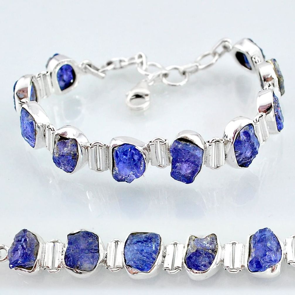 925 silver 36.72cts natural blue tanzanite raw tennis bracelet jewelry t7744