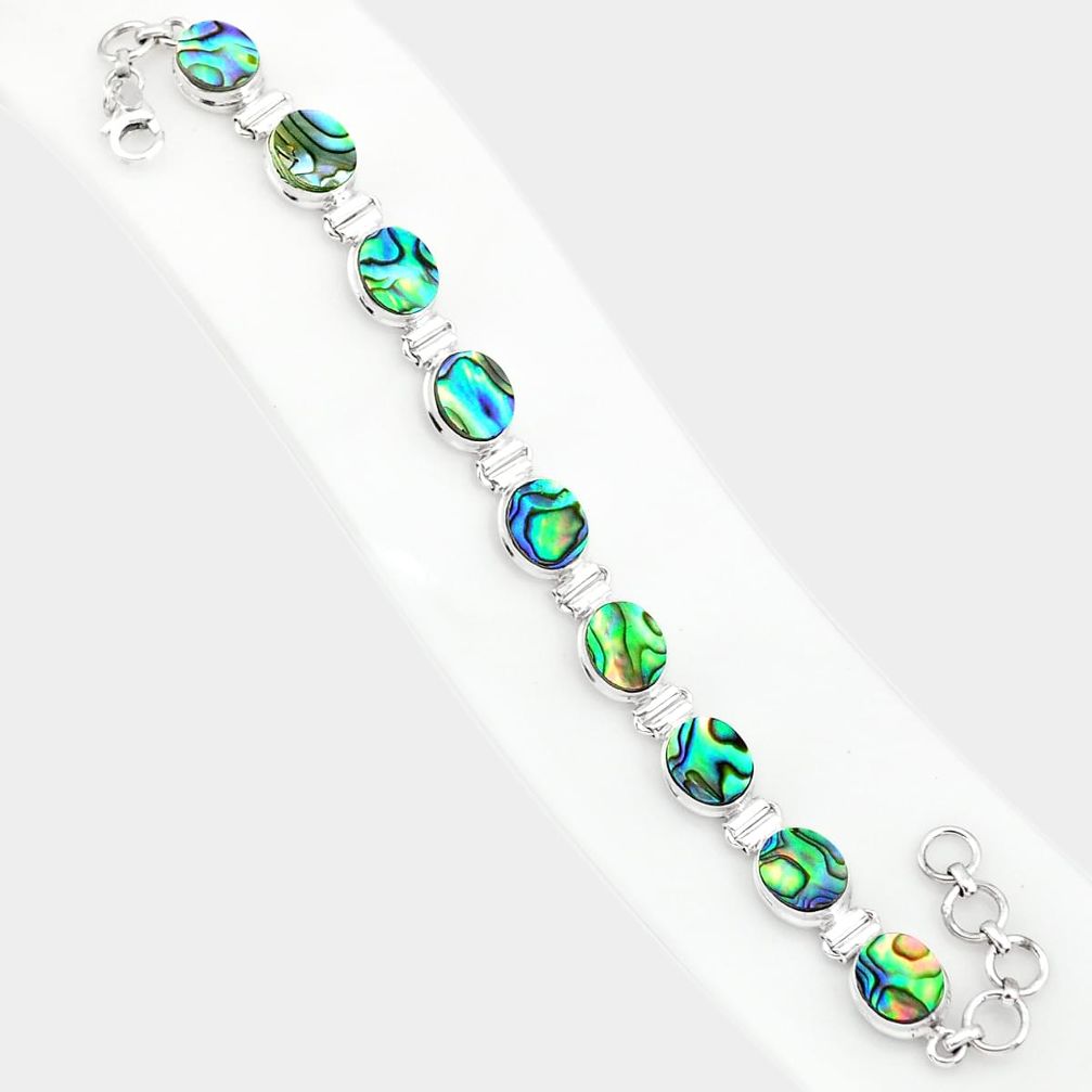 925 silver 31.71cts natural green abalone paua seashell tennis bracelet r84239