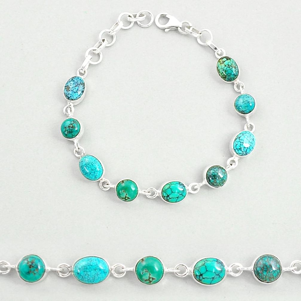 925 silver 23.07cts natural green turquoise tibetan tennis bracelet u27523