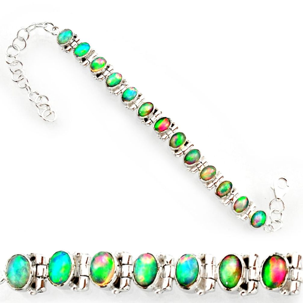 925 silver 21.22cts natural multi color ethiopian opal tennis bracelet r27525