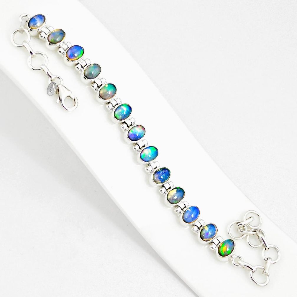 925 silver 21.04cts natural multi color ethiopian opal tennis bracelet r76236